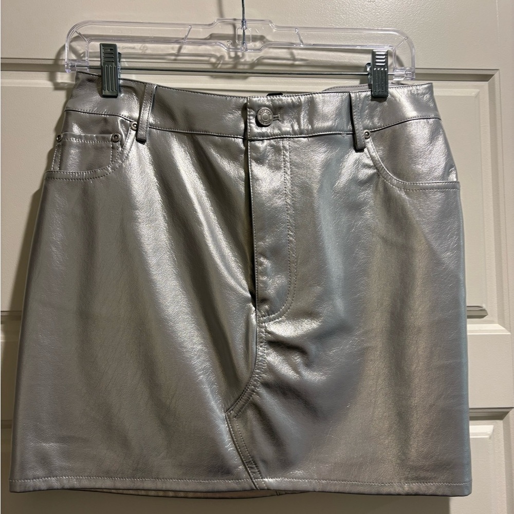 GREY LAB Metallic Silver Faux Leather Mini Skirt